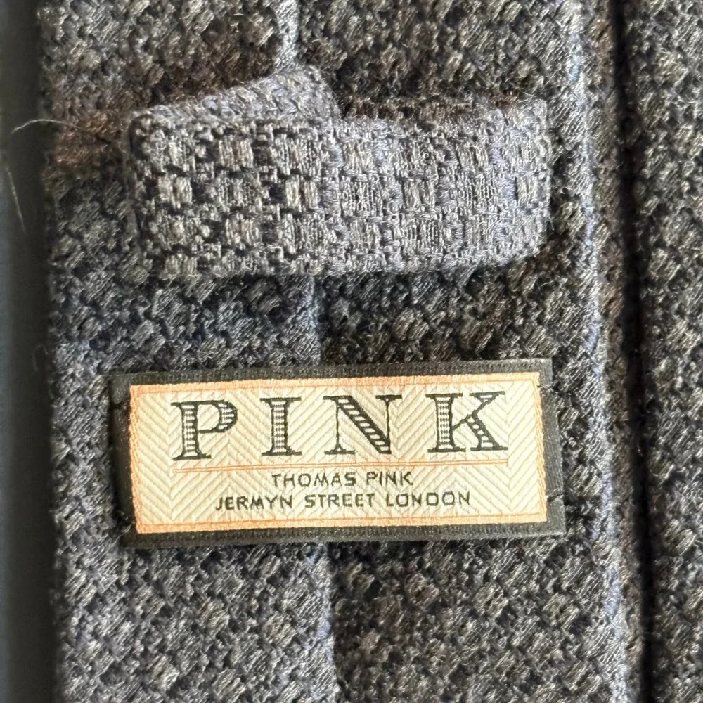Thomas Pink Wool Silk Tie Italy | Charcoal Basketweave 3